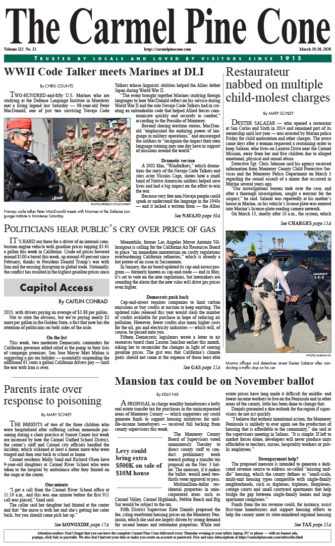 The Carmel Pine Cone's front page for this week