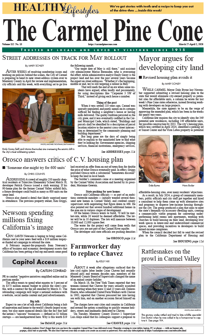 The Carmel Pine Cone's front page for this week