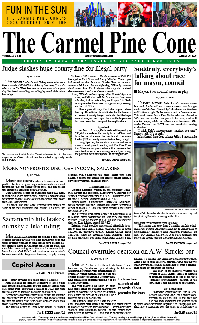 The Carmel Pine Cone's front page for this week