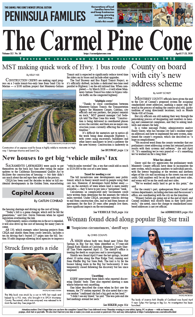 The Carmel Pine Cone's front page for this week