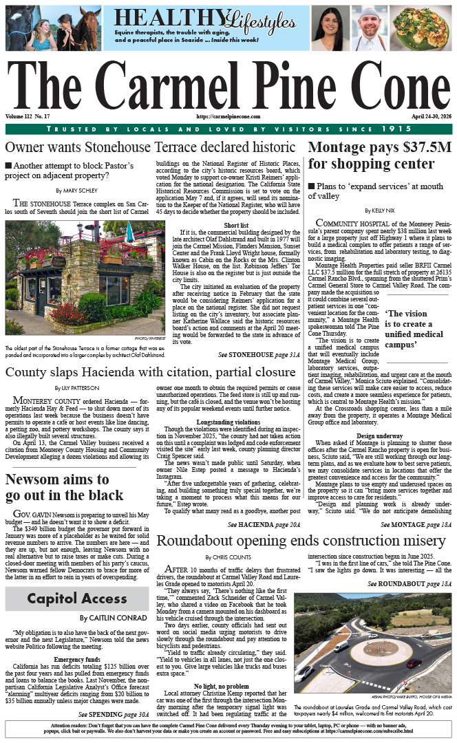 The Carmel Pine Cone's front page for this week