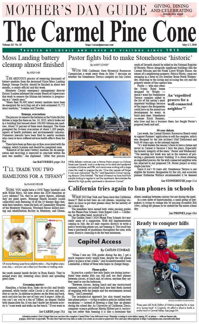 The Carmel Pine Cone's front page for this week