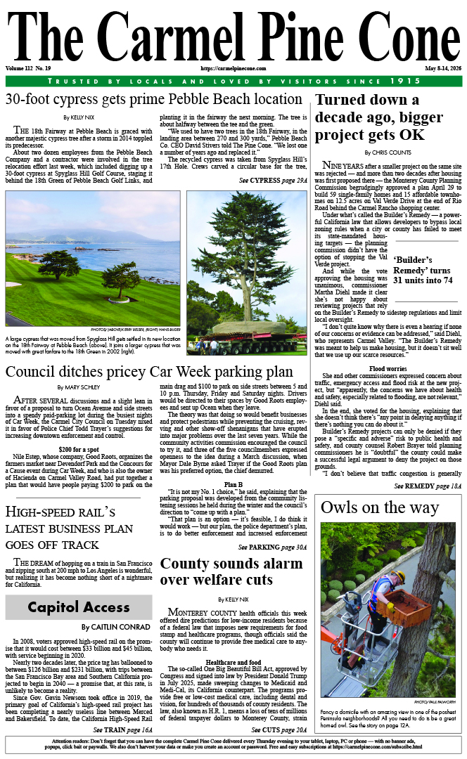 The Carmel Pine Cone's front page for this week