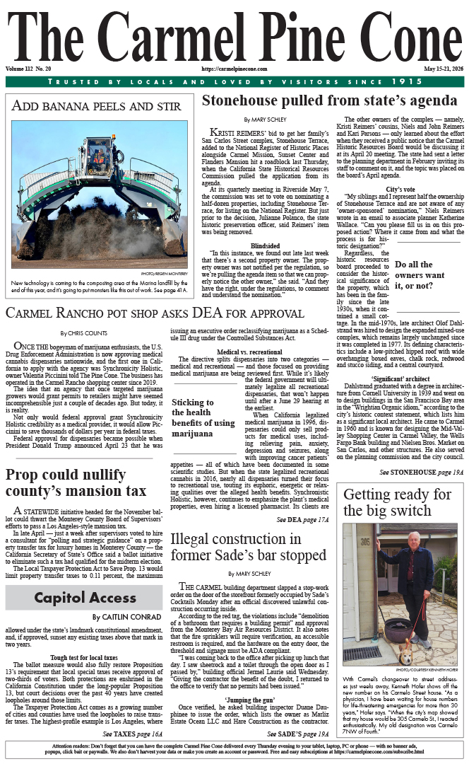 The Carmel Pine Cone's front page for this week