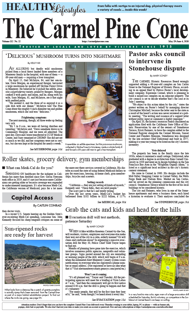 The Carmel Pine Cone's front page for this week