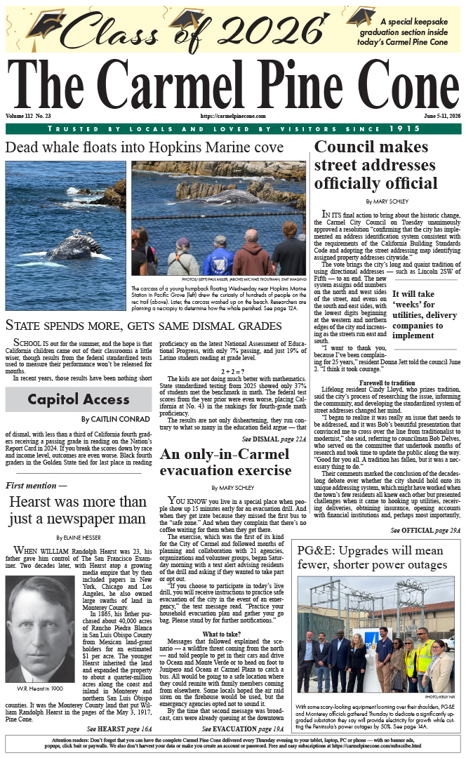 The Carmel Pine Cone's front page for this week