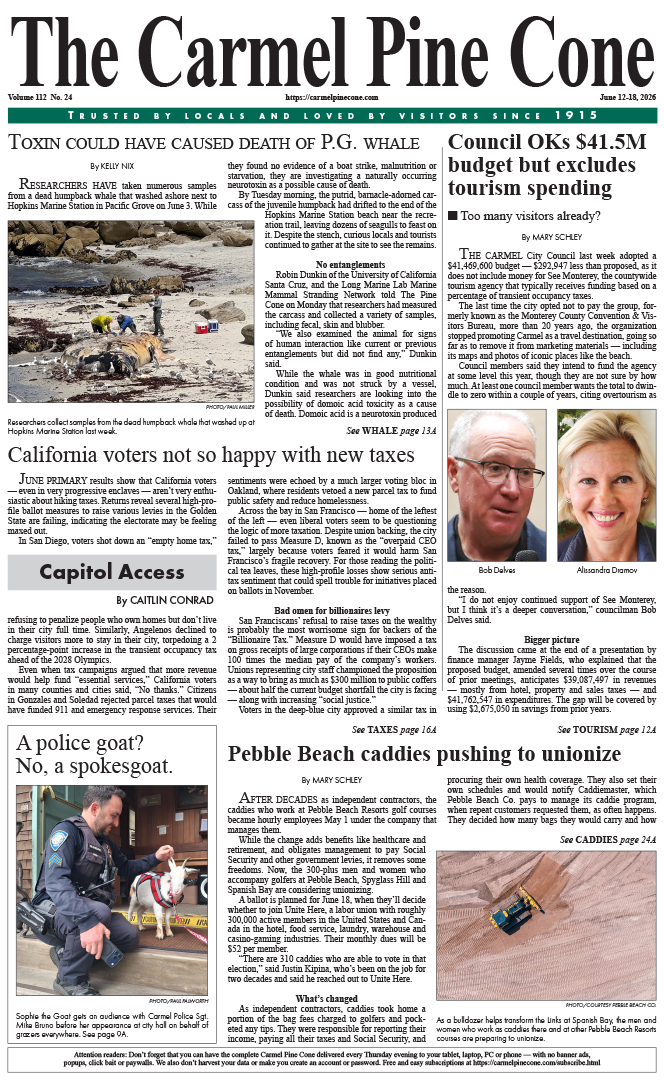 The Carmel Pine Cone's front page for this week