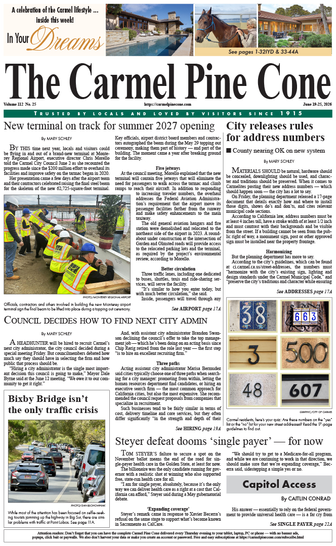 The Carmel Pine Cone's front page for this week