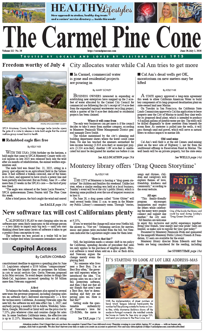 The Carmel Pine Cone's front page for this week