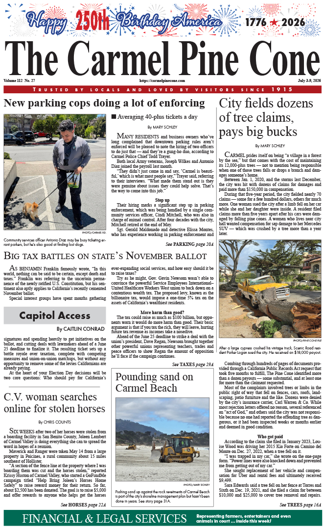 The Carmel Pine Cone's front page for this week