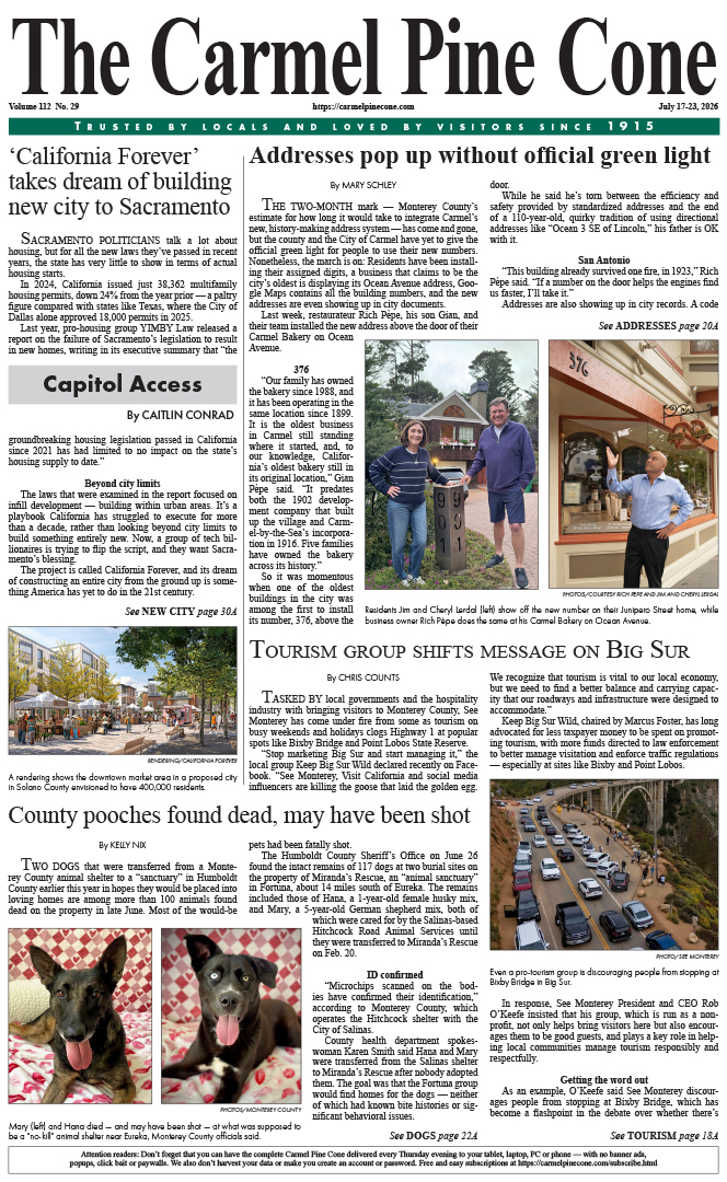 The Carmel Pine Cone's front page for this week