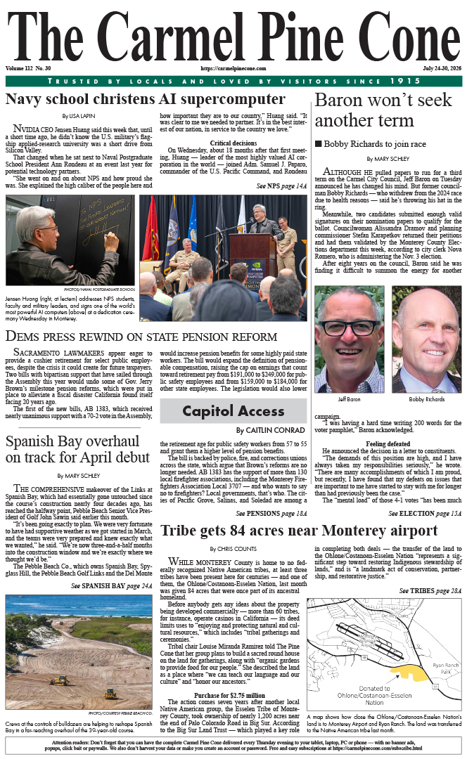 The Carmel Pine Cone's front page for this week