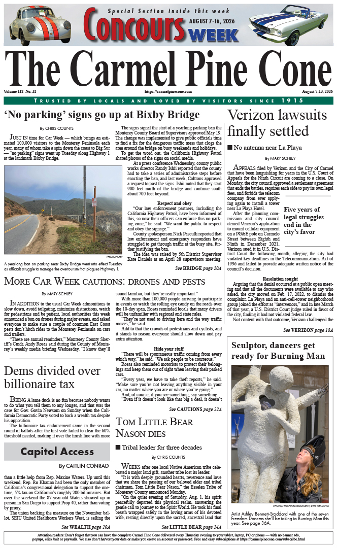 The Carmel Pine Cone's front page for this week