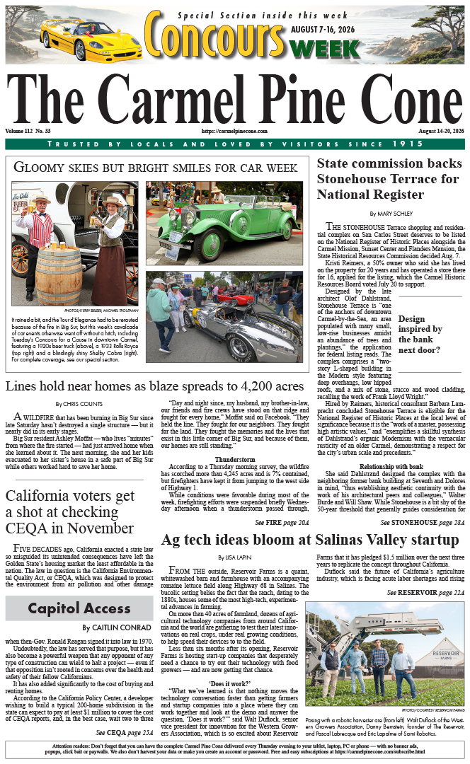 The Carmel Pine Cone's front page for this week