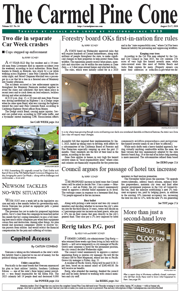 The Carmel Pine Cone's front page for this week