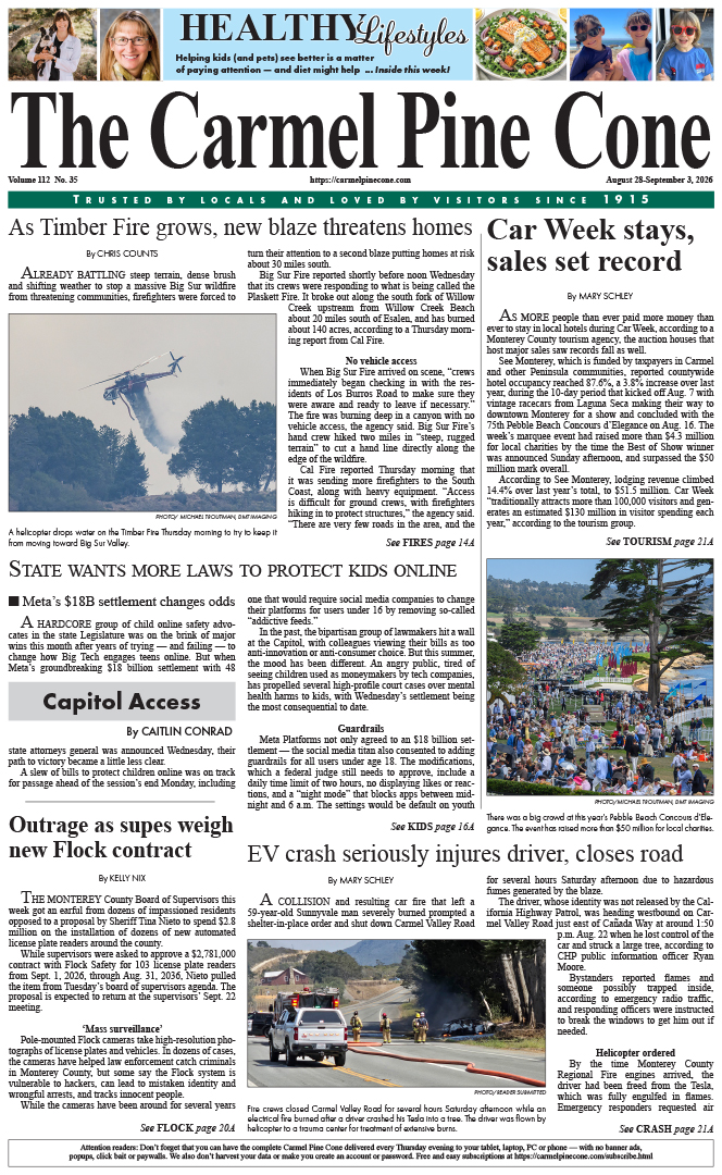 The Carmel Pine Cone's front page for this week
