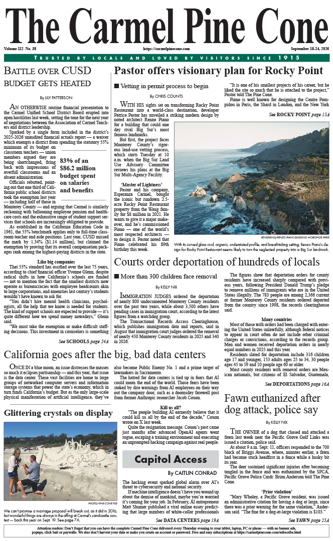 The Carmel Pine Cone's front page for this week