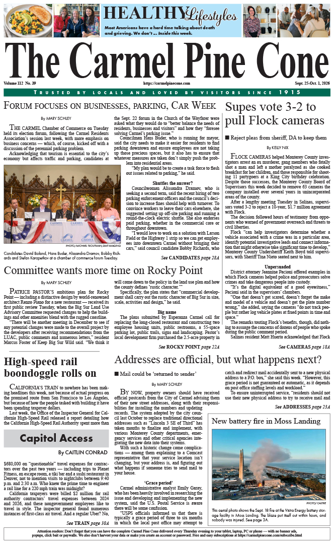 The Carmel Pine Cone's front page for this week