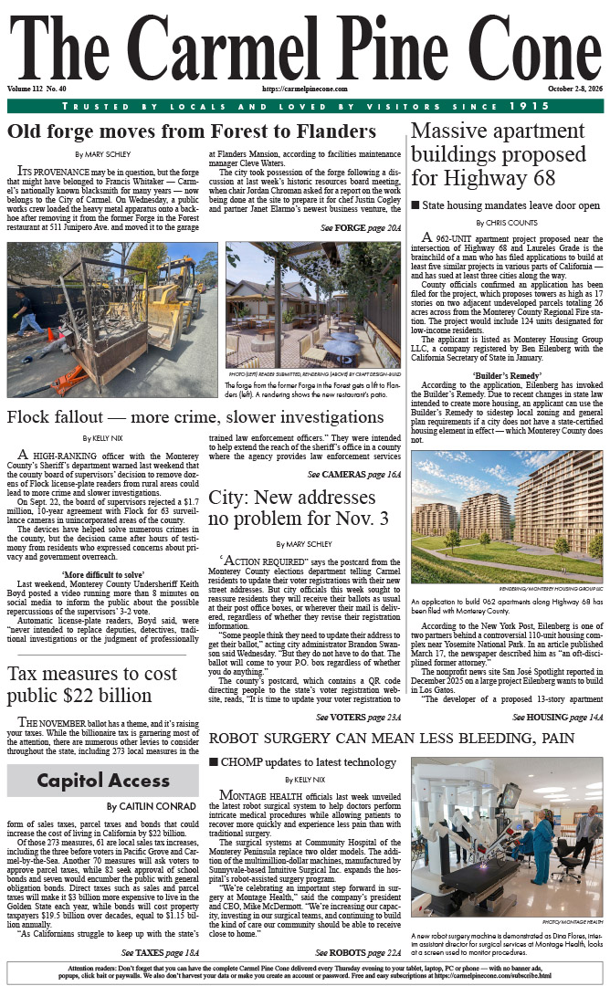 The Carmel Pine Cone's front page for this week