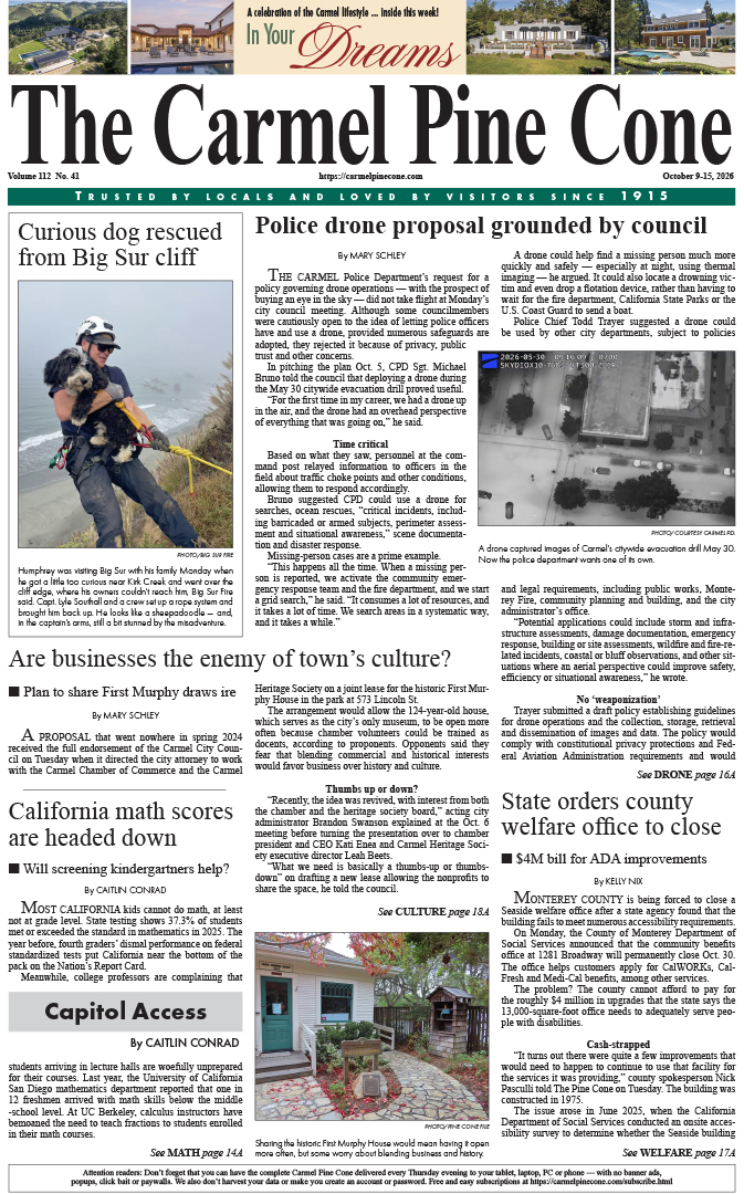 The Carmel Pine Cone's front page for this week