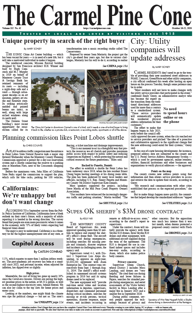 The Carmel Pine Cone's front page for this week