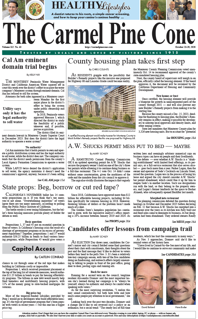 The Carmel Pine Cone's front page for this week