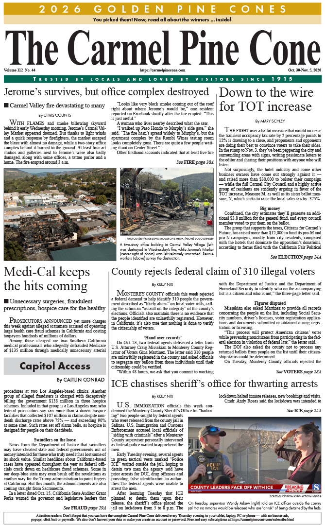 The Carmel Pine Cone's front page for this week